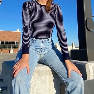Navy striped crop top
